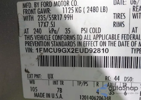 2014 Ford Escape Se from USA, damaged, VIN 1FMCU9GX2EUD92810